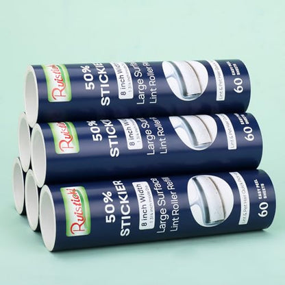 50% Stickier Large Surface Lint Roller Refill for Scotch-Brite Pet Hair Pickup Extra Sticky Large Lint Roller 8 inch Replacement Refills 6 Rolls, 60 Sheets per Refill, 360 Sheets Total - size: 6 Pack/360 Sheets