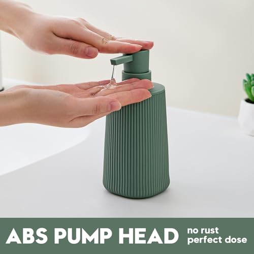 Small Soap Dispenser for Bathroom and Kitchen, Modern Farmhouse Striped Style Plastic Hand Soap Dish Soap Dispenser with Pump Matte Green - color: Sage Green