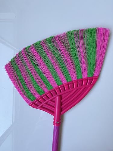 1 Pack Soft Sweeping Brooms /38” House Brooms for Sweeping Indoor& Outdoor Broom Cleaning/Asian Thailand Plastic Broom/Choi Nhua Thai LAN/Choi Nhua Quet Nha (1 pcs) (Pink & Green) - color: Pink & Green