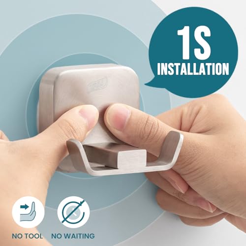TAILI Patented Strong Suction Cup Hook, 304 Stainless Steel Bathroom Suction Cup Holder for Towel, Loofah, Bathrobe, Damage-Free Hanging Shower Wall Hook, Double-Hook Widening Design, 2 Pack, Silver - color: Wide Double-Hook, Silver