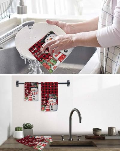 Buffalo Christmas Dish Towels Set, Waffle Weave Kitchen Towels 2 Pieces, Red Snowman Snowflake Microfiber Hair Face Bath Tea Towel Absorbent Quick Drying Cleaning Dish Cloths, 12"x12" - color: Red Black, size: 2PCS,12"x12"