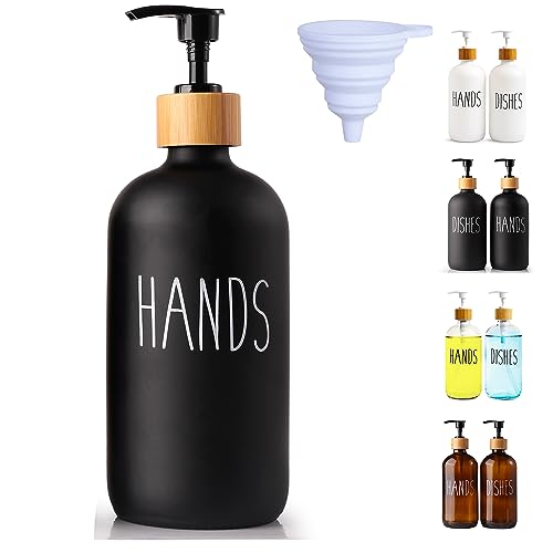 LOOCHICA Black Glass Kitchen Soap Dispenser, Detergent Dispenser or Hands Soap Dispenser for Kitchen Sink, Black Soap Dispenser, Modern Farmhouse Decor Dish Soap Pump for Kitchen Organization - color: C03-black-hands