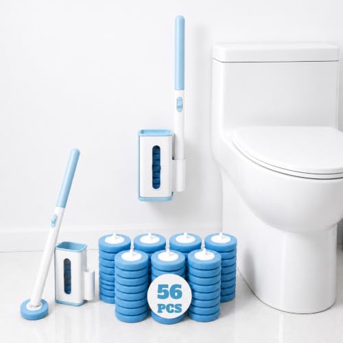 RV Toilet Brush and Holder, Wall Mount Toilet Cleaner with 56 Cleaner Refills, Hands-Free Toilet Bowl Wand Kit for RV Camper & Small Bathroom