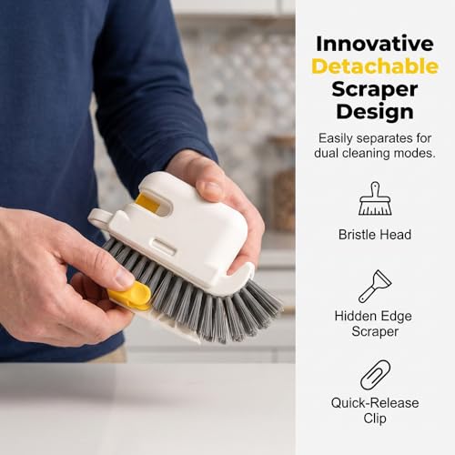 2 in 1 Groove Cleaning Brush Window Track Cleaning Tools, Crevice Brush with Hidden Scraper, Blinds and Baseboard Cleaner, Glass and Sill Detailer (Gray) - color: Gray