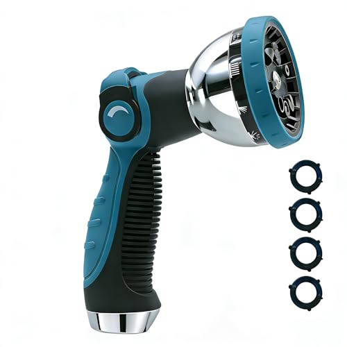 Garden Hose Nozzle Heavy Duty, Metal Water Hose Sprayer with 10 Adjustable Spray Patterns, Thumb Control On Off Valve, High Pressure Hose Nozzle for Watering, Cleaning, Car Washing & Pet Shower - color: Blue, size: 1Pack