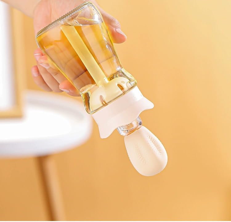 Oil Dispenser with Brush-2 Pack 7oz/200ML 2 IN 1 Glass Cooking Oil Dispenser Bottle with Silicone Basting Brush for Kitchen, Oil Storage and Container for Cooking BBQ, Sauce, Frying - Cream White - color: Cream White-2pcs
