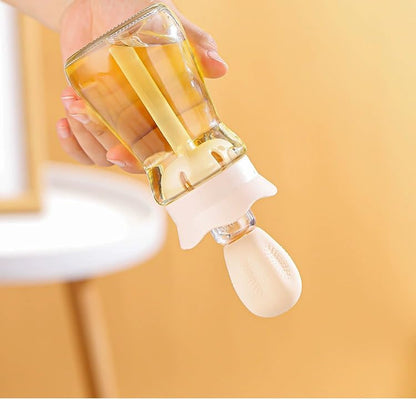Oil Dispenser with Brush-2 Pack 7oz/200ML 2 IN 1 Glass Cooking Oil Dispenser Bottle with Silicone Basting Brush for Kitchen, Oil Storage and Container for Cooking BBQ, Sauce, Frying - Cream White - color: Cream White-2pcs