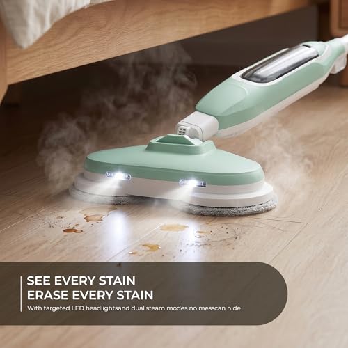 2-in-1 Steam Mop Scrubber, High-Temperature Sterilization, Dual Power Modes, LED Headlights, For Hardwood, Tile, Marble, Laminate, Vinyl, Kitchen, Bathroom, Living Room, Household Steam Cleaner