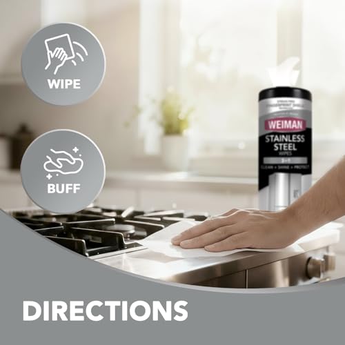 Weiman Stainless Steel Cleaner & Polish Kit, 2 Wipes & Cloth, Anti-Fingerprint, Removes Grease, Water Spots, Streaks & Residue, Polishing Cleaner Safe for Appliances, Chrome, Sinks & Grill Exteriors - size: 30 Count (Pack of 2)