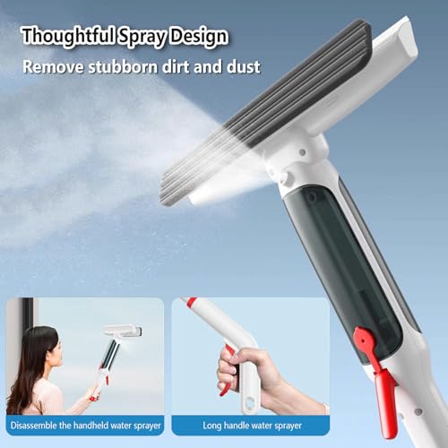 75'' Spray Squeegee for Window Cleaning with 4-Section Extension Pole, 4 in 1 Window Vacuum Squeegee Cordless Shower Squeeze for Glass Door and Tile with Sewage Collector and 5 Pads