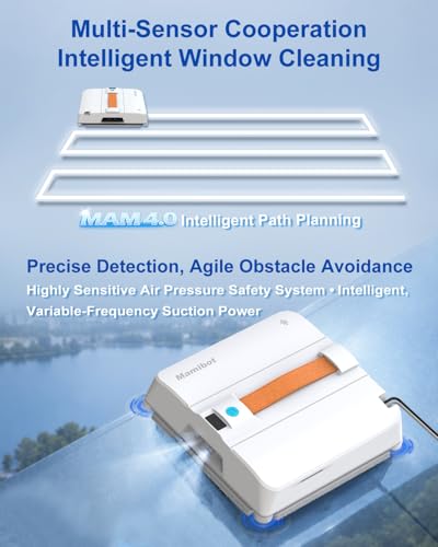Mamibot W120-DP Window Cleaning Robot, 3200Pa Strong Suction, 10 Cleaning Modes, 4-Spray Water Jet, Smart Edge Detection, App & Remote Control – Ideal for High-Rise Glass, Mirrors & Tiles (Blue) - color: Blue