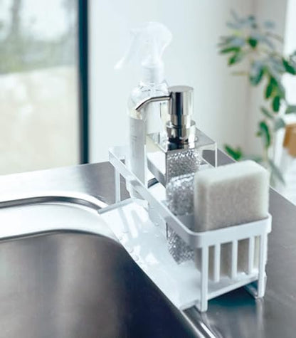 Yamazaki Home Tower Self-Draining Sponge and Soap Bottle Rack, Kitchen Sink Organizer Metal Holder with Removable Tray - Steel - color: White