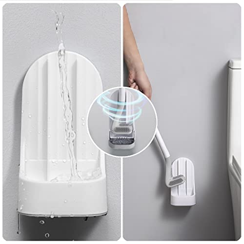 Toilet Brush, Long Handle Golf Toilet Brush with Holder 360° Deep Cleaning Flexible Silicone Toilet Cleaner Brush Wall Mounted for Bathroom (Green) - color: Green
