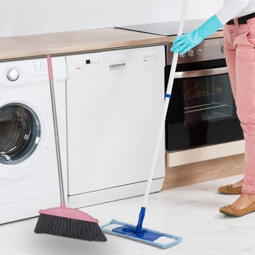 Cabilock 2pcs Stainless Steel Broom Handle Deck Sweeper Broom for Outdoor Cleaning - color: Pink