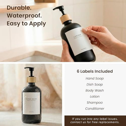 MaisoNovo Glass Hand Soap Dispenser | Dish Soap Dispenser for Kitchen | 16.9oz Black Bottles with Black Bamboo Pump | Bathroom Lotion Dispenser - color: Single Black Bottle/Black Bamboo Pump