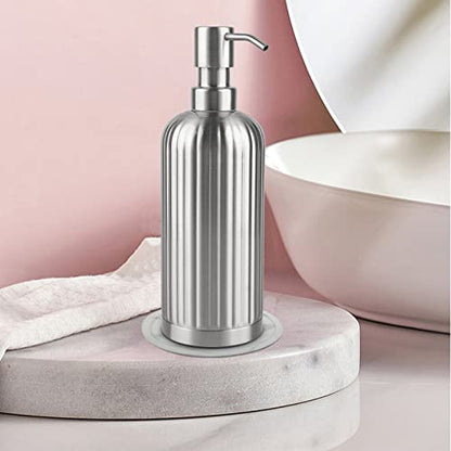 AUMIO Soap Dispenser 18 Oz with Non-Slip Coaster, Stripe Design Dish Soap Dispenser Brushed Nickel, Refillable Liquid Hand Soap Dispenser for Bathroom, Kitchen Soap Dispenser Premium Stainless Steel - color: Silver Stripes