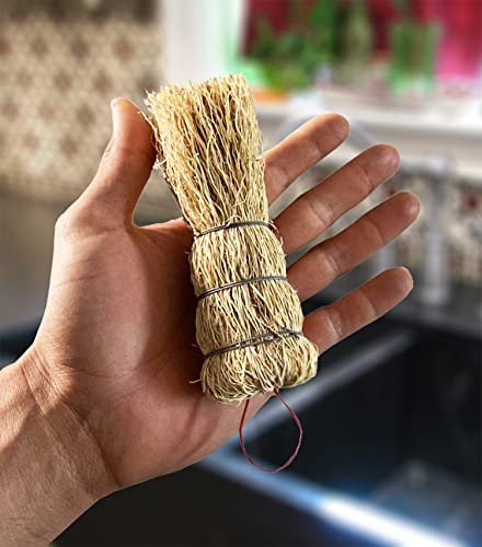 Coladera Set of 3 Natural Fiber Dish Brush Cleaners Mexican Escobetas Molcajete with Hangers Sustainable Kitchen Cleaning Scrubber Brushes for Pots Sinks and Pans Cepillo Limpia Trastes Yellow