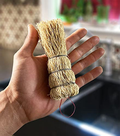 Coladera Set of 3 Natural Fiber Dish Brush Cleaners Mexican Escobetas Molcajete with Hangers Sustainable Kitchen Cleaning Scrubber Brushes for Pots Sinks and Pans Cepillo Limpia Trastes Yellow