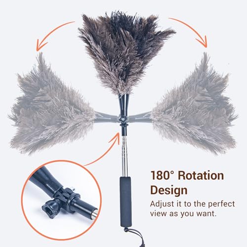 Luxury Black Curved Feather Duster, Extendable Ostrich Feather Cleaning Tool for High Ceilings, Furniture, Blinds, Walls, Soft Fluffy Long Handle Dusting(A13-Black) - color: Black-a2