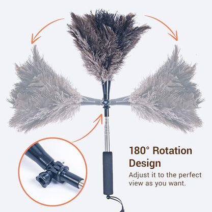 Luxury Black Curved Feather Duster, Extendable Ostrich Feather Cleaning Tool for High Ceilings, Furniture, Blinds, Walls, Soft Fluffy Long Handle Dusting(A13-Black) - color: Black-a2