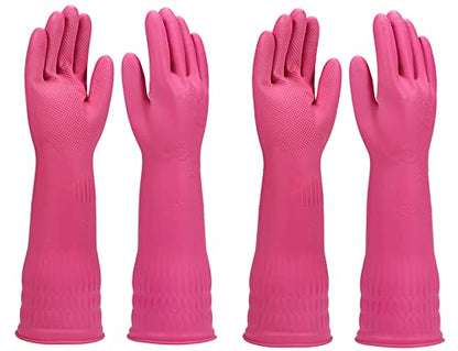 Dishwashing gloves 2 Pairs for kitchen,Rubber cleaning gloves,Long dish gloves reuseable. - color: Pink, size: Small (Pack of 2)