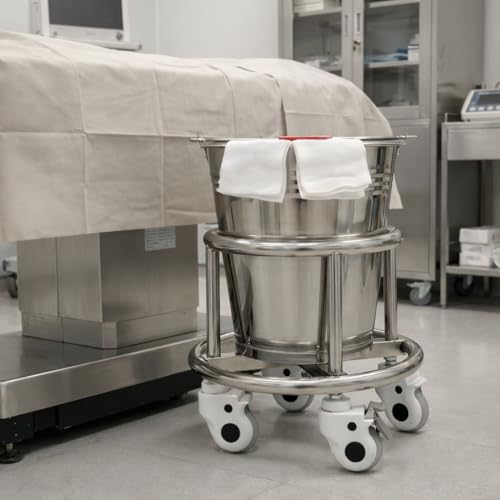Stainless Steel Kick Bucket with Rolling Stand - Large 18 Quart Capacity, Removable Bason, Quiet Casters, Durable Frame - Ideal for Medical, Surgical, and Cleaning Use