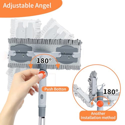 6.4FT Extendable 2-in-1 Window Squeegee & Scrubber with Long Handle, 180° Adjustable Head, Streak-Free Silicone Blade, Multi-Purpose Glass Cleaning Tool for High Windows, Mirrors & Car Windshields - color: Gray/Orange