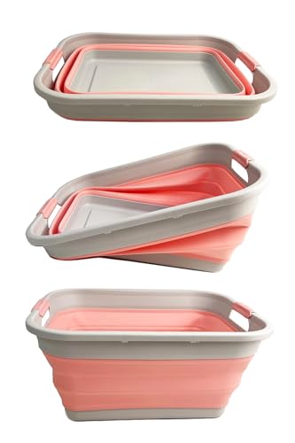 SAMMART 41L (10.8 gallon) Collapsible Plastic Laundry Basket - Foldable Pop Up Storage Container/Organizer - Portable Washing Tub - Space Saving (Grey/Quartz Pink, Rectangular) - color: Grey/Quartz Pink