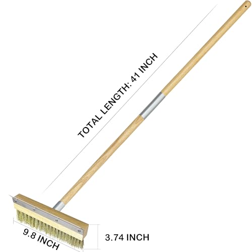 LRUI Pizza Oven Brush with Scraper,41-Inch Long Wood Handle Brass Bristles,Outdoor Pizza Oven Brush. - size: 41 inch
