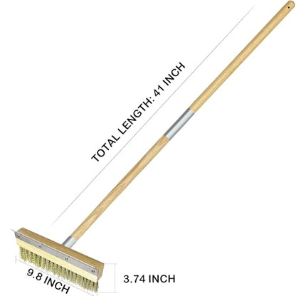 LRUI Pizza Oven Brush with Scraper,41-Inch Long Wood Handle Brass Bristles,Outdoor Pizza Oven Brush. - size: 41 inch