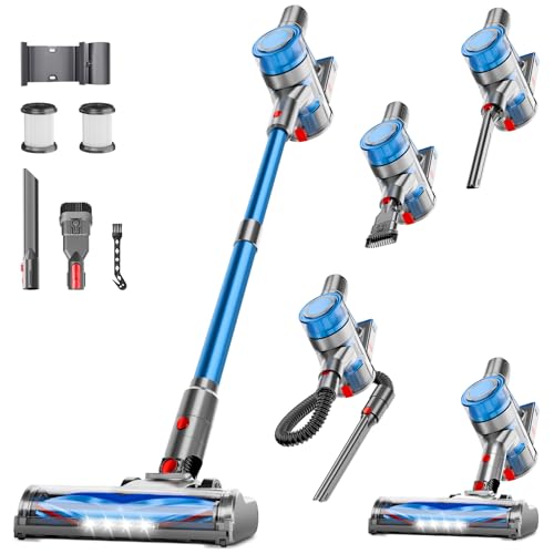 Cordless Vacuum Cleaner, Powerful Stick Vacuum Cleaner for Home with Rechargeable Battery, 6-in-1 Lightweight Handheld Vacuum, 45 Mins Runtime for Hardfloor & Carpets Pet Hair (Blue) - color: Blue