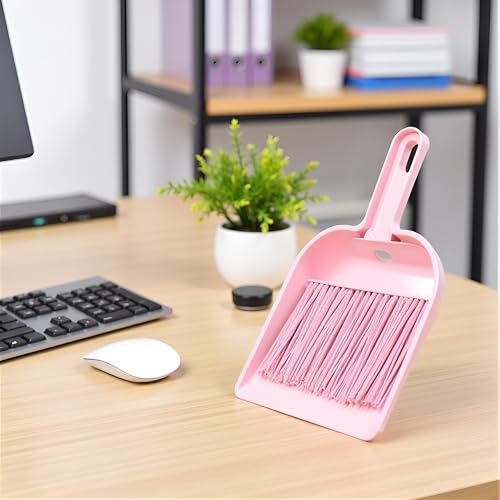 Plastic Mini Broom and Dustpan,Mini Cleaning Brush with Dustpan Set Desktop Cleaning Accessories,Pink with Set,Plastic Broom