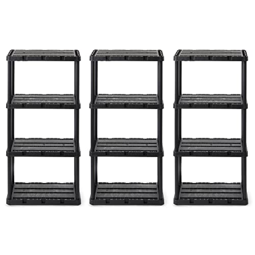 Gracious Living 3 Pack Light Duty Storage Shelves, Knect-A-Shelf 4-Shelf Ventilated Shelving Rack Organizer for Home, Garage, Basement & Laundry, Black - color: 4 Shelf - Black, size: 3 Pack