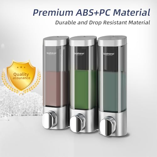 3 in 1 Wall Mounted Shower Dispenser, 3 x 10 oz Shampoo Body Wash Conditioner Pump Dispenser, No Drill for Bathroom & Kitchen - color: Silver