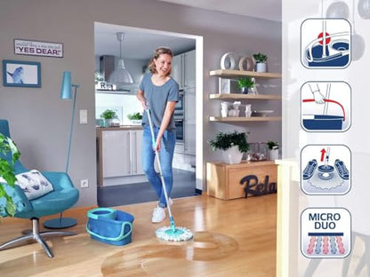 Leifheit Clean Twist Disc Mop Ergo Mop and Bucket, Floor Mop with Moisture-Controlled Spin Mop, Easy-Steer 360 Joint Microfibre Mop Head, 33cm Wide, Twist Mop - style: Clean Twist 2.0