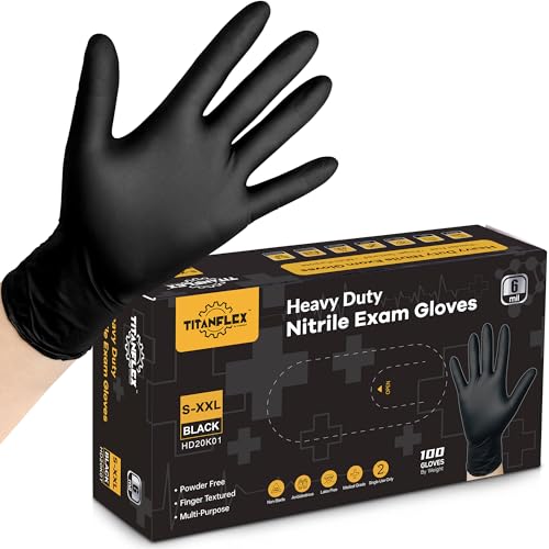 TitanFlex Disposable Nitrile Exam Gloves - 6-mil, Black, Small 100-ct Box, Heavy Duty, Latex Free, Food Safe for Cooking & Food Prep - color: 01 6mil (100ct), size: Small