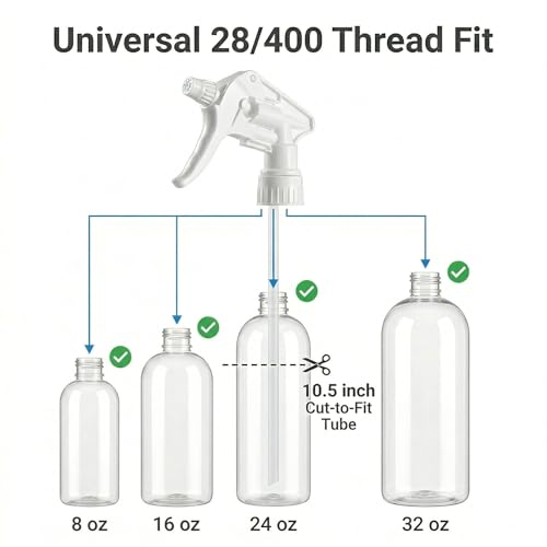 6 Pack Heavy Duty Spray Nozzle for Bottles, Leak-Proof Adjustable Spray Bottle Nozzle Replacement, Ergonomic Bottle Sprayer for Cleaning & Auto Detailing, Fits Standard 28/400 Spray Bottle Top - color: Black