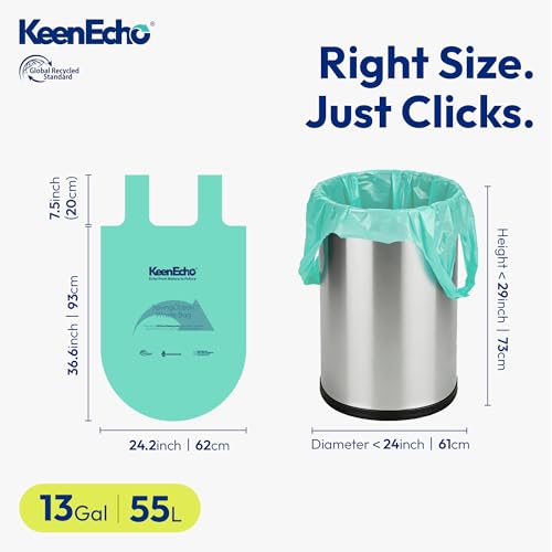 13 Gallon 80 Counts Small Green Trash Bags with Handle, Ocean Fishing Nets Upcycling, Sage & Sea Salt Scented, Plastic Garbage Bags, Waste Bag for Kitchen, Bathroom, Office and Pets - color: 13 Gal, size: 1 Dispenser Box(4 Rolls)
