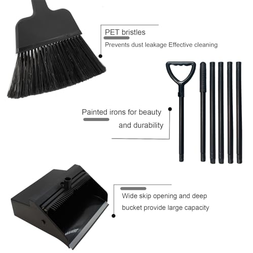 Broom with Dustpan Combo Set Outdoor Upright Dustpan and Broom Set with Long Handle Angle Broom and Dustpan Set for Garage Patio Courtyad Lobby Lawn Home Kitchen Ofiice