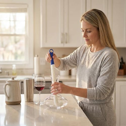 Bottle Cleaning Brush- Long Plastic Flexible Wand Foam Sponge Wine Bottle Glass Decanter Washing Clean Brush Scrubber Multifunction Free Bending Cup Brush Washing Brush Decanter