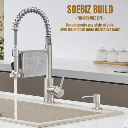 Built in Soap Dispenser for Kitchen Sink Countertop, Brushed Nickel Stainless Steel Soap Dispenser Pump Head Refill from the Top with 11 Ounce Transparent Soap Bottle - color: Brushed Nickel