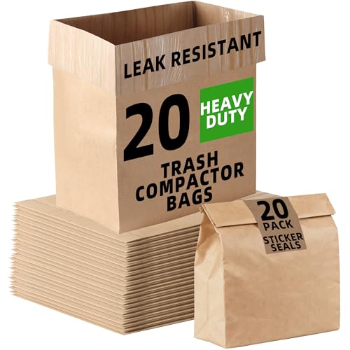 (20-Pack) Calvana Super Strong Compactor Bags, Heavy-Duty Kitchen Paper Trash Bags with Leak Proof Plastic Liner, Fits GE Model Compactors with Rectangular Containers, Includes 20 Sticker Seals - style: (20 Pack) Trash Bags + Stickers