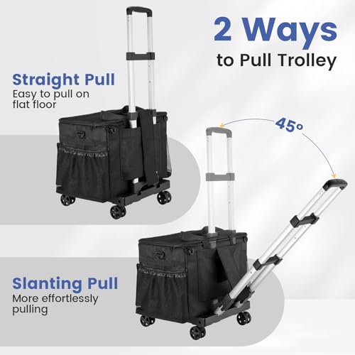 Housolution Extra Large Rolling Cleaning Caddy Bag with Detachable Trolley, Upgraded 360° Free Rotating with 5 Wheels and Dust-Proof Lid, Professional Cleaning Supplies Bag for Housekeepers, Black - color: Black, size: Large