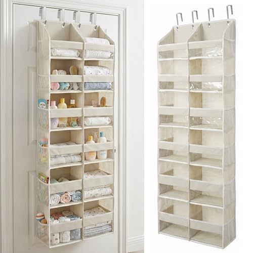 HOMELUX THEORY UPGRADED 6 Tiers Over The Door Organizer Hanging - 100D EXTRA THICK & 50lbs HUGE CAPACITY, 12 Side Mesh Pockets Over The Door Shoe Organizer, Hanging Closet Organizer (Ivory, XL) - color: 1. Ivory, size: XL 1 set