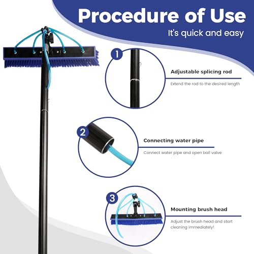 Water Fed Pole Kit, 33 FT Length Adjustable Solar Panel Window Cleaning Brush and Pole, 4-33ft Aluminium Pole Window Washing Kit for Cleaning Windows, Solar Panels and Roof