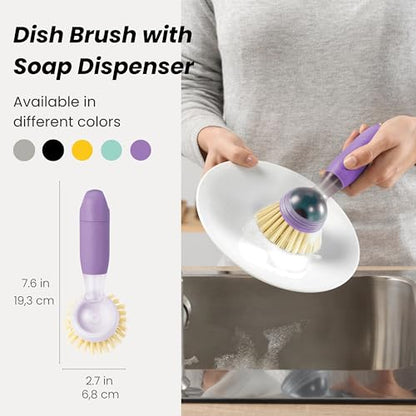 Vigar Rengo Dish Brush with Soap Dispenser - Dish Scrubber with Handle, Kitchen Scrub Brush for Dishes, Sink Cleaning Brush, Soap Dispensing Dish Wand with Nylon Bristles, Non Scratch - Purple - color: Purple