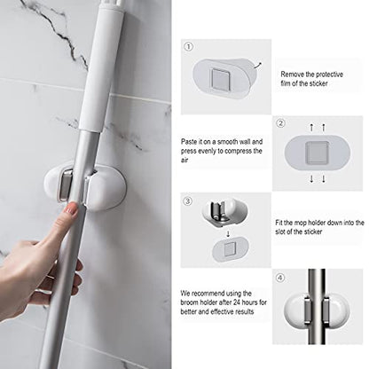 BEZOX Broom Holder, 3 PCS Wall Mount Mop Organizer Gripper, Self-adhesive Cleaning Suppliers Hanger Stands Rack for Bathroom, Kitchen, Garden, Garage Organization Storage - style: Classic