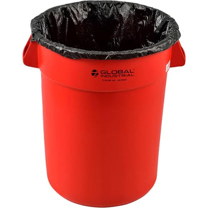 Global Industrial Commercial Round Trash Can, 32 Gallon Capacity, Plastic Garbage Can, Indoor and Outdoor Utility Trash Can, Red, 21-3/4"W x 27-1/2"H, No Lid - color: Red