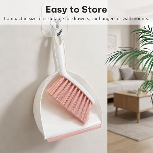 NACENA Handheld Dustpan and Broom Set – Mini Compact Brush Combo for Desktop, Sofa, Car & Kitchen Crumbs Small Cleaning Tool with Stiff Bristles, Pink - color: Pink-1, size: 1 Pack