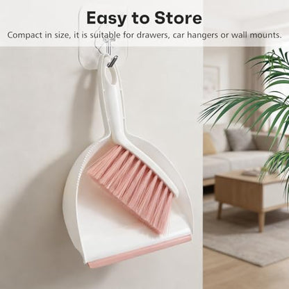 NACENA Handheld Dustpan and Broom Set – Mini Compact Brush Combo for Desktop, Sofa, Car & Kitchen Crumbs Small Cleaning Tool with Stiff Bristles, Pink - color: Pink-1, size: 1 Pack